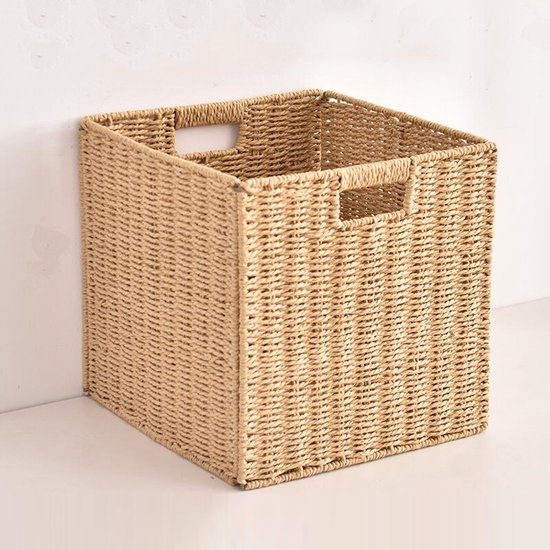Rotan Opbergdoos 33x33x33 cm – Opvouwbare Decoratieve Mand – Stevige Rieten Opbergbox – 35L – Natuurlijk – Voor Woonkamer, Slaapkamer & Kast