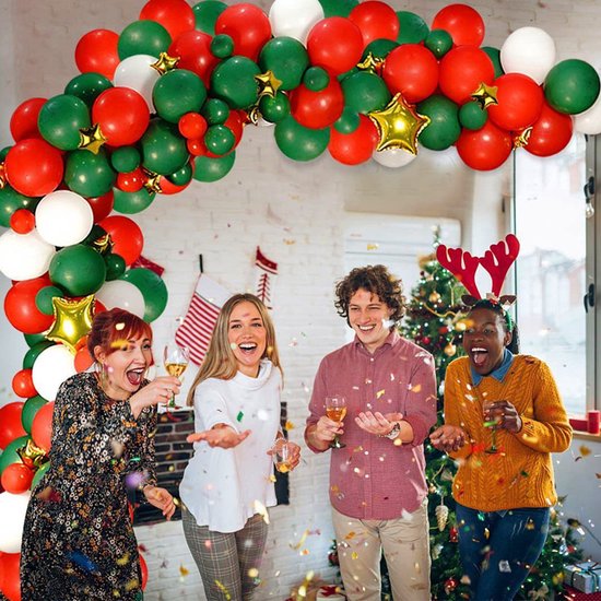 131 delige KerstBallonnenboog- Ballonnenset- Feest/ Party-Verjaardag-jubileum-kerstdecoratie met ster-rood en groen