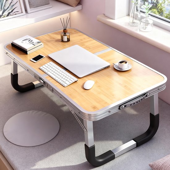 Auto Opvouwbare Tafel Bed Bureau LAPTOP TAFEL Aluminiumlegering Bamboe Kleur (60X40)