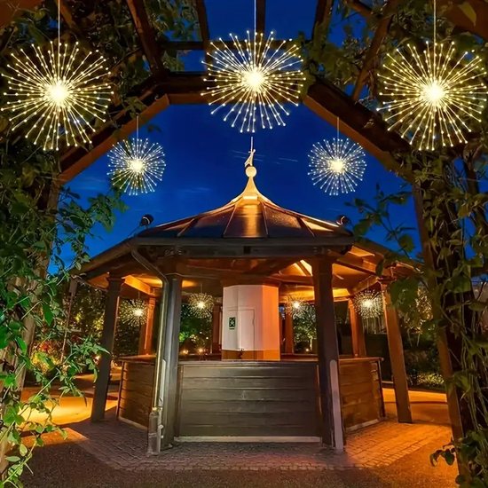 Solar vuurwerk lichtsnoer 360 LED, 4 st, warmwit, waterdicht