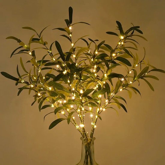 LED Kunsttak Olijfbladeren 85cm, 30 Warm Witte LED's