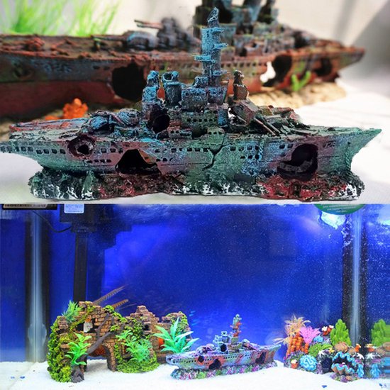 Aquarium decoratie Slagschip 2 Realistische hars ornamenten