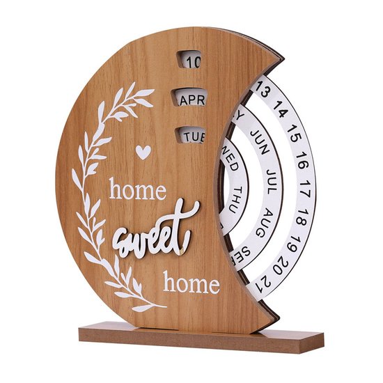 Houten Maanvormige Draaikalender - Eeuwigdurende Home Sweet