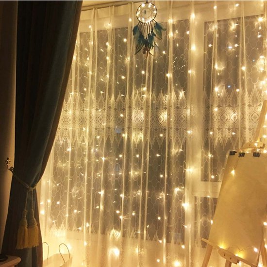 LED Lichtgordijn Sfeerverlichting - Kerstverlichting - USB - Incl. Afstandsbediening - 3X3 Meter - Warm Wit - Sfeerverlichting voor Binnen en Buiten - 300 LEDs