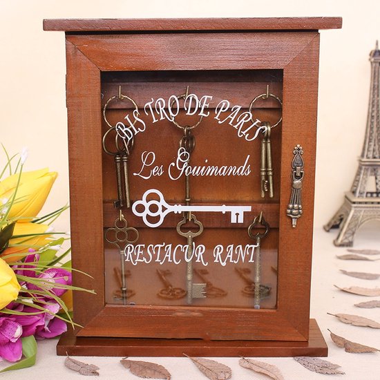 Massief Houten Sleutelkastje 21x25,5x6 cm Wandmontage Vintag