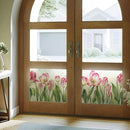 Kleurrijke Tulp Raamfolie Roze – Verduisterende Glasfolie 40x110 cm – Decoratieve Zelfklevende Bloemenfolie
