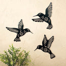 Kolibrie Wanddecoratie Metaal – Set van 3 – Zwart Smeedijzer
