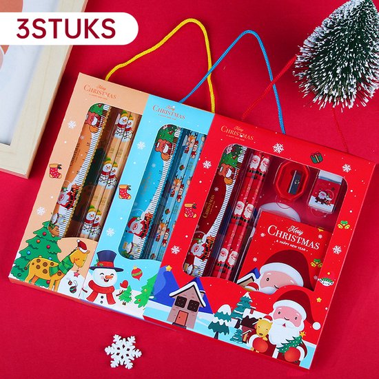 3 stuks Kerstcadeauset voor Kinderen - Feestelijke Schrijfwaren Giftbox met Kerstdesign