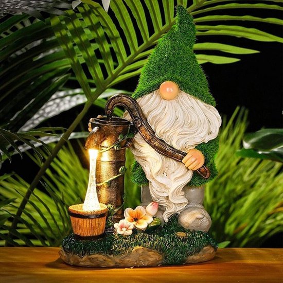 Betoverende Solar Kabouter met Waterpomp - Weerbestendige Tuinverlichting - Sfeervolle Decoratie voor Tuin en Balkon-18x12x30cm