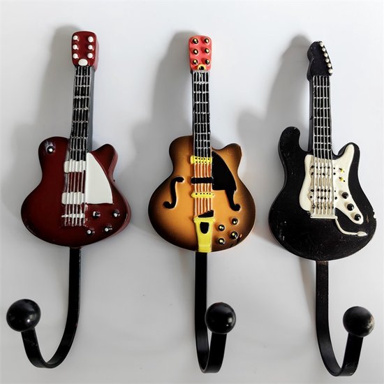 Gitaar kapstokhaken 3-pack metaal zwart
