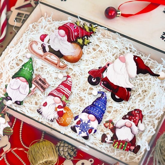24-delige Luxe Houten Kerstkabouters/kersthangers– Unieke Hangdecoratie voor Kerstboom en Cadeaus