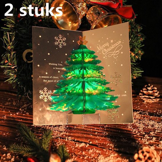 2x 3D Kerstboom Pop-up Kaart - Magische Groet Groen