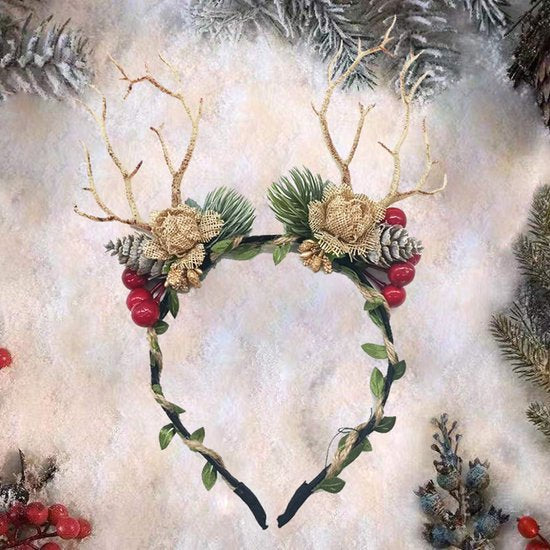 Prachtige Handgemaakte kerst Haarband met dennenappels- en Bessenboomtakken - Perfect voor Feestelijke Gelegenheden