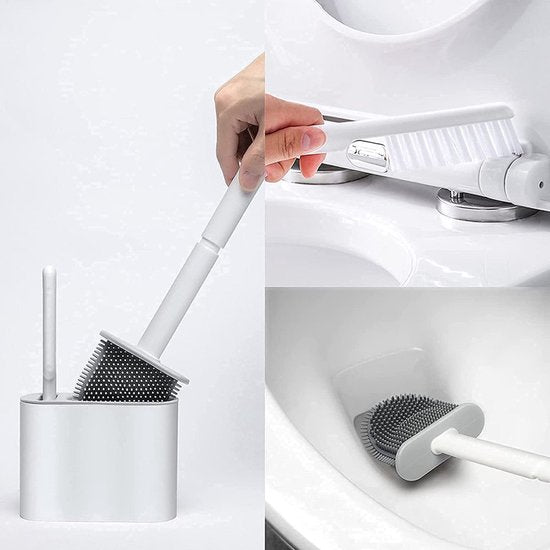 2x Antibacteriële Siliconen WC-borstel Set met Houder - Grij
