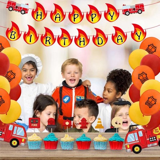 48 delig verjaardagset - Thema:  brandweer wagen - Versiering voor feestjes, verjaardag - feestdecoratie