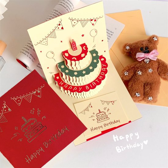 Unikorf 3D pop-up verjaardagskaart: taart&opname 14.4x14.4cm