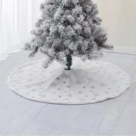 Duurzame Geborduurde Kerstboom Rok - 122cm, Wit/Zilver