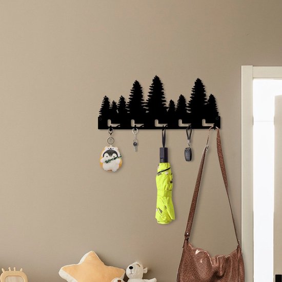 Bos Silhouette Sleutelrek – 5 Metalen Haken – Wandmontage