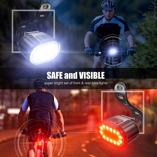 Xtraworks- Waterdichte USB oplaadbare Fietsverlichting-IPX4 waterdicht-voor en achter-zwart