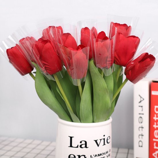 10stuks kunsttulpen rood - realistisch, duurzaam