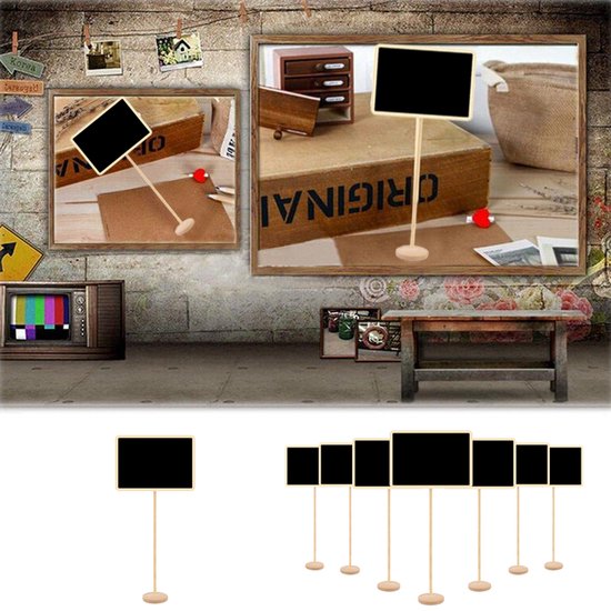 20 stuks Uniek Krijtbord op Houten Standaard- Compacte en Stijlvolle Tafeldecoratie of Bloemenaccessoire – Herbruikbaar en Ideaal voor Thuis & Horeca 8*17cm