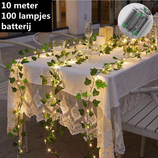 LED lichtsnoer esdoornblad 10m 100 lampjes op batterij