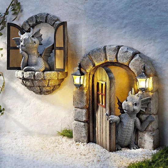 2x Kunststof Dinosaurus Tuin Ornamenten