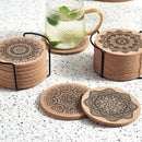 12 stuks Kurken Onderzetters met houder voor Glazen met Mandala Prints