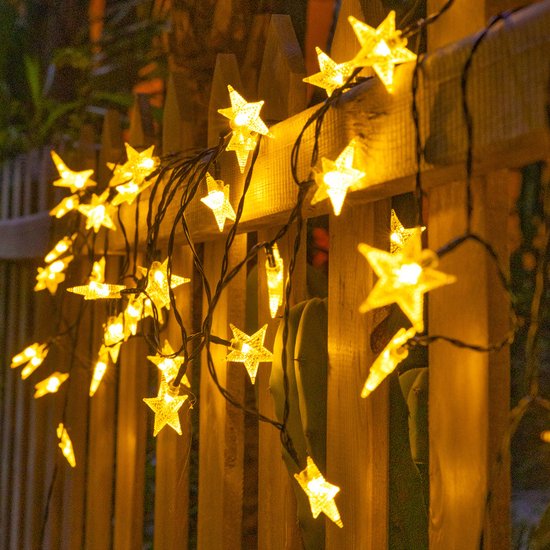 Tuinverlichting met sterren slinger Op Zonneenergie-12meter lang 100 LED lichtjes- 8 knipperende modi-warm wit licht