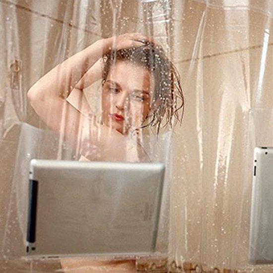 TDR Douchegordijn met 12 Vakjes voor Mobiel en Tablet