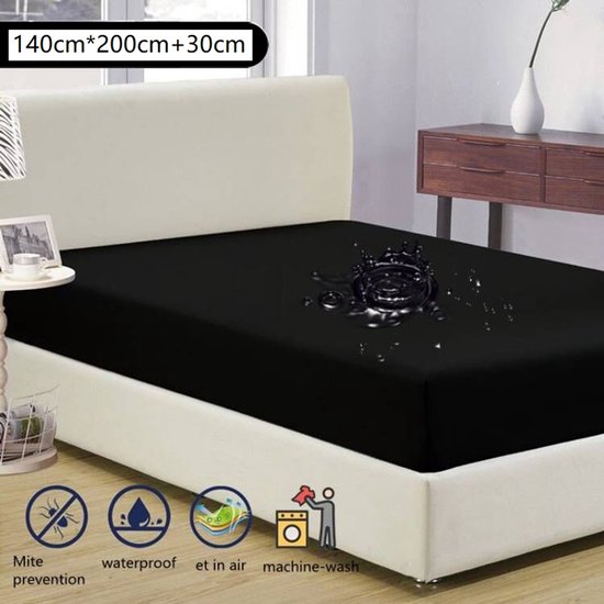 Matrashoes - Ademend & Antibacterieel - Waterdicht - Bescherm uw matras tegen vloeistoffen & allergieën - 140x200x30 cm - zwart
