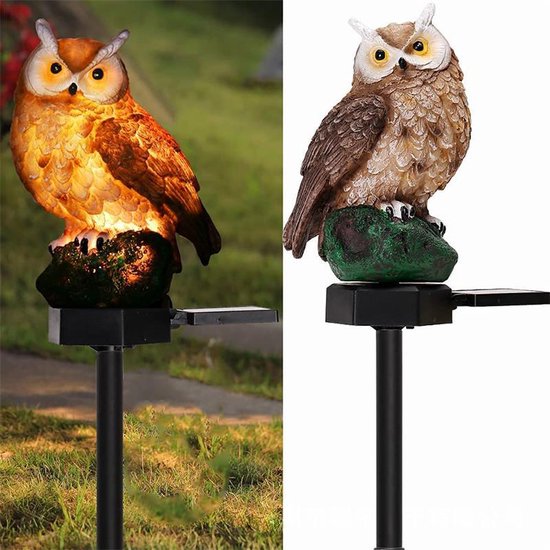 Bruine Uilenlamp op Zonne-energie voor Buiten 13,5*7*43cm