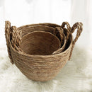 3-delige Natuurlijke Grasvezel Plantmanden Set - Stijlvolle Plantenhouders met Handgreep-Verrijk je Ruimte met Natuurlijke Elegantie - Duurzaam, Veelzijdig en Milieuvriendelijk Design-bruin