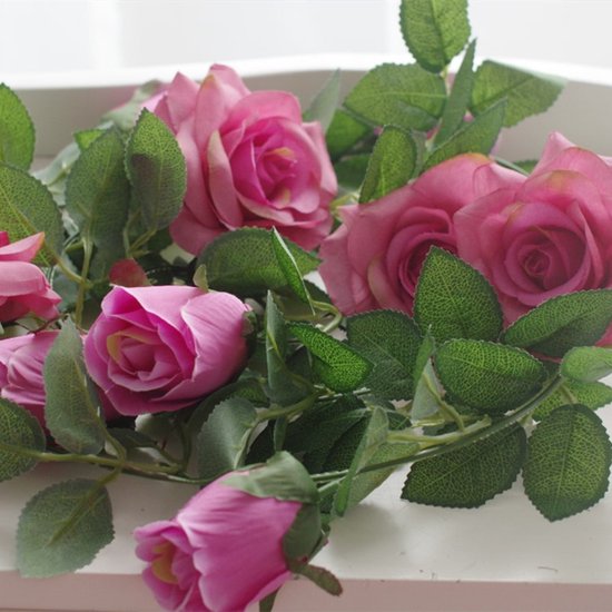 2 Stuks Klimop Slinger met grote rozen kunstbloem -2 meter lang-decoratieve slinger-Bloemenkrans-pink