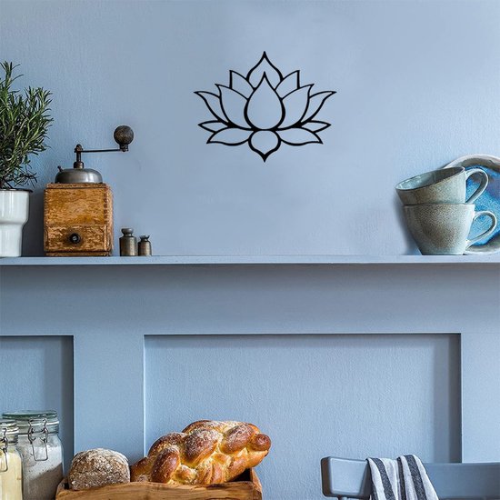 Metalen Lotus wandbord-woonkamer wanddecoratie-Elegant en stijlvol 28*24cm-zwart