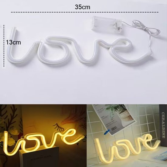 decoratieve LED-neonverlichting in de vorm van het woord "love"- USB of met batterijen aansluiting -warm wit licht