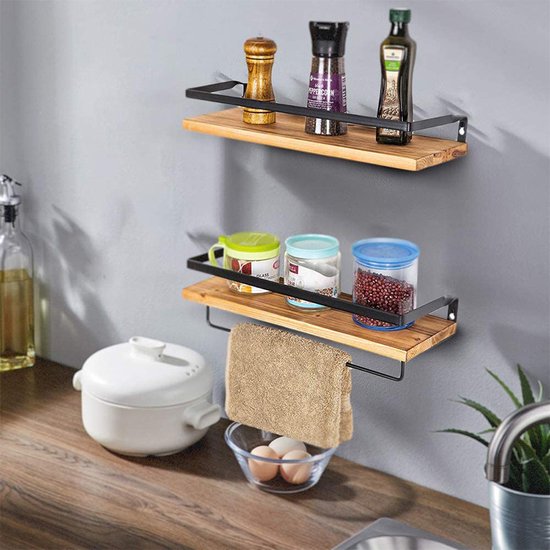 Wandrek 2-lagen met handdoektang voor badkamer - Zwart/Bruin