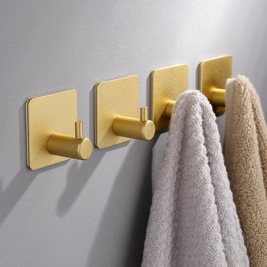 8 stuks Zelfklevende RVS Haken - Modern, Sterk & Roestvrij - Ideaal voor Badkamer en Keuken - Geen Boren Nodig 4,5*3cm-goud