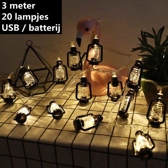 Kampeer LED olielamp sfeerverlichting 3m 20 lampjes USB/bat