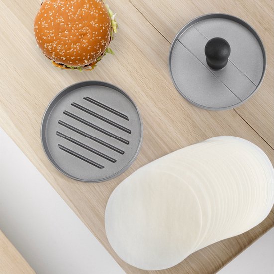 TDR-Hamburgerpers-Hamburger maker-Antiaanbaklaag-BBQ-Kookgerei (+ 100 gratis waxpapiertjes )