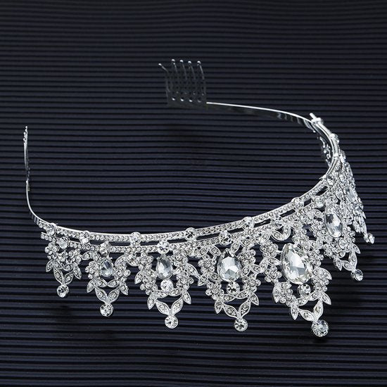 Elegante Zilver-Witte Kroon met Waterdiamanten voor Feesten