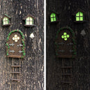 Sprookjesdeur Set - Tuinbeeld met Lichtgevende Ramen en Deur - Elf Decoratie - Polystone - 20,5x17x5,5 cm