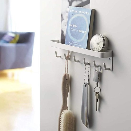 Sleutelrekje met magneet – 6 haakjes – RVS – Wit – 24,5 cm