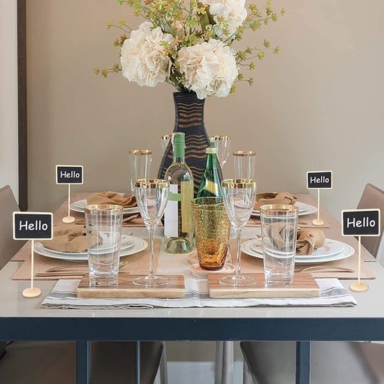 20 stuks Uniek Krijtbord op Houten Standaard- Compacte en Stijlvolle Tafeldecoratie of Bloemenaccessoire – Herbruikbaar en Ideaal voor Thuis & Horeca 8*17cm