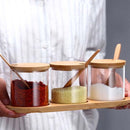 Set van 3 Glazen Kruidenpotjes met Bamboe Lepels