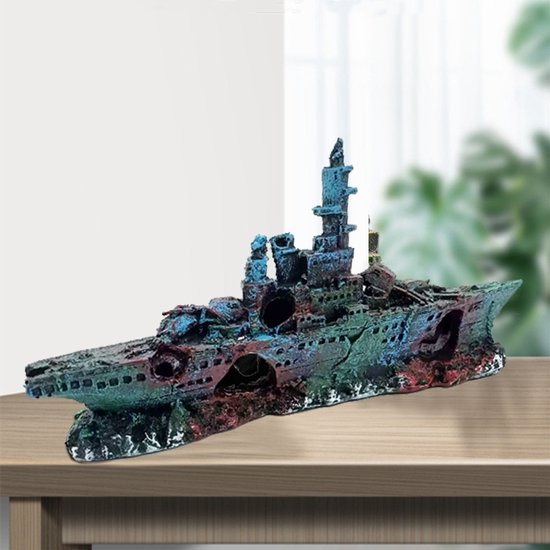 Aquarium decoratie - Slagschip 2 - Realistische hars ornamenten voor vistank landschapsarchitectuur - Duurzaam en stabiel - Ideaal voor zoet- en zoutwateraquaria