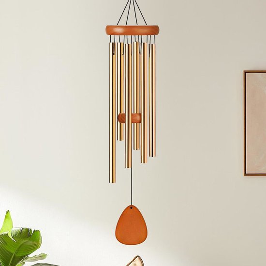 Waterdichte aluminium windgong voor buiten, goudkleurig, 65 cm lang