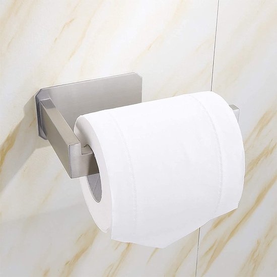 Toiletrolhouder zonder boren - Zelfklevend - RVS - Met plakstrip-- zilver