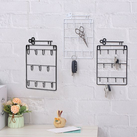Stijlvolle Metalen Sleutelrek met 11 Haken-Wandorganizer-Ruimtebesparend - Duurzaam 25.5x16cm zwart