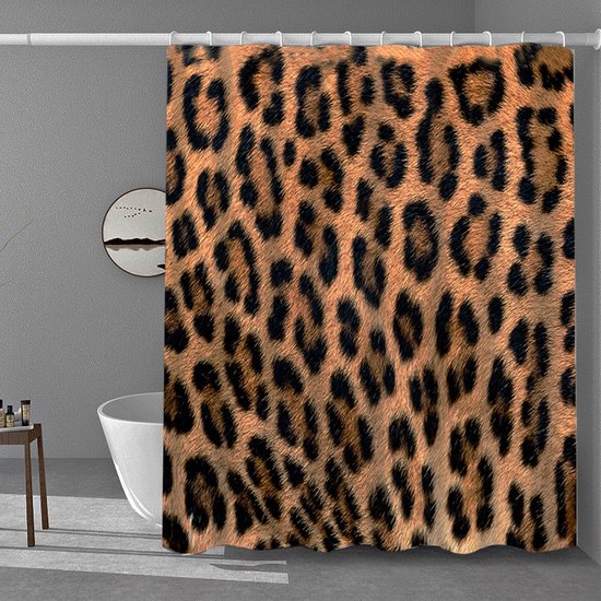 Waterdicht douchegordijn met luipaardprint - - Luxe Uitstraling, Uitstekende Waterbestendigheid - Hoogwaardig, Extra Dik, Gemakkelijk te Installeren 180*200CM-zwart/goud